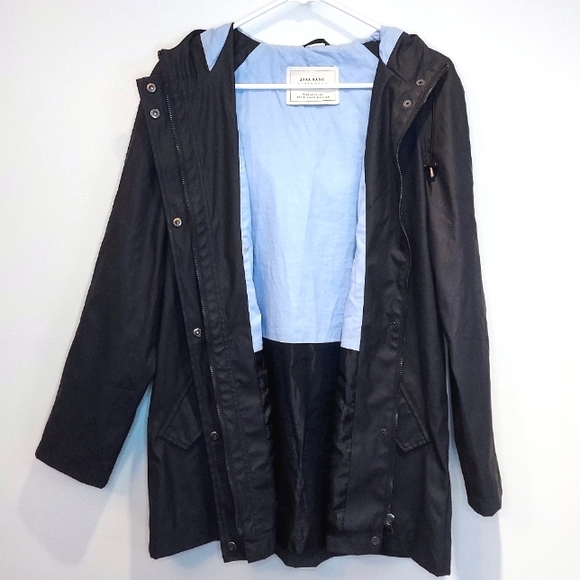 Zara Jackets & Coats Zara Basics Navy Blue Raincoat W Hood Poshmark